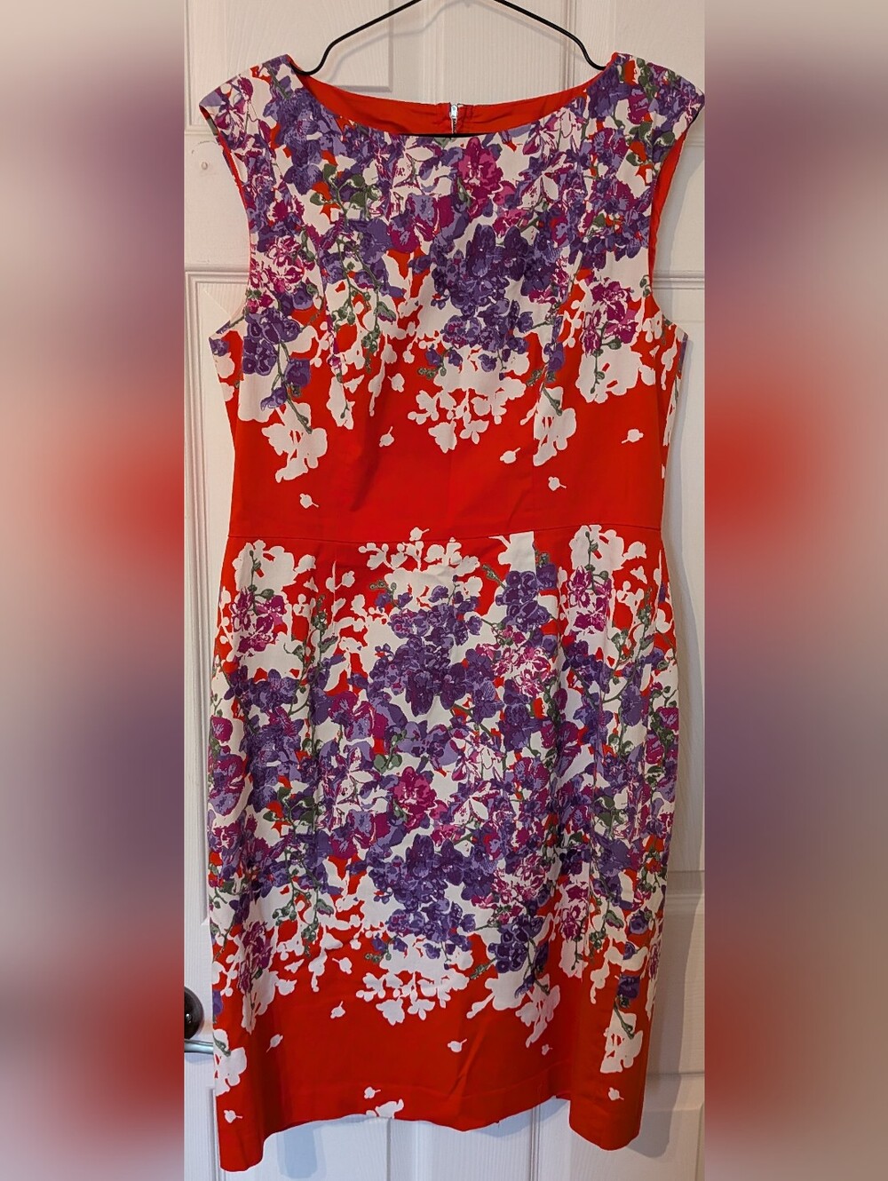 Adrianna Papell Red Floral Sheath Dress with Purple Accents- Fully Lined